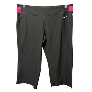 Nike DRI FIT Capri‎ Cropped Leggings Pink Waistband Black Athletic Pants FLAWED